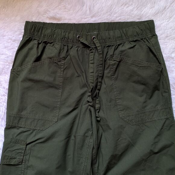 Aerie Avenue Baggy Cargo Pants Womens L Green Flame 100% Cotton Wide Leg Boho - Picture 3 of 12